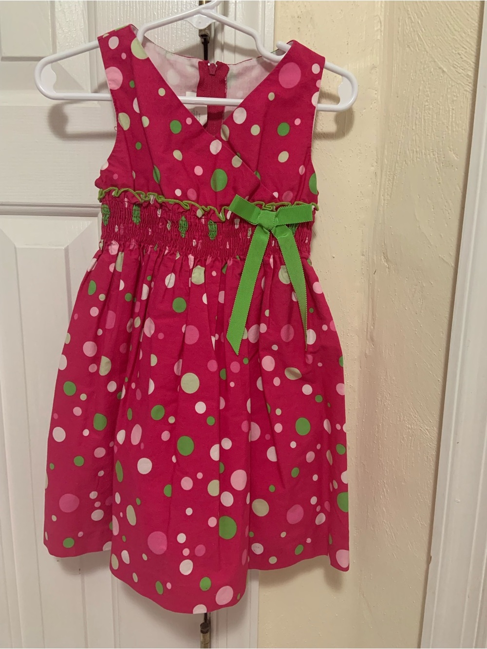 Bonnie Jean Hot Pink Polka Dot Dress with Green Bow